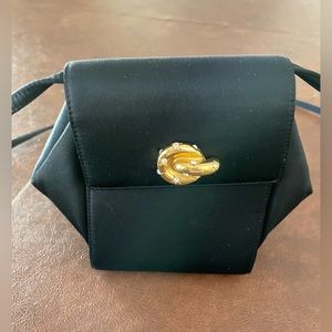 RODO Italy Black Satin Shoulder Evening Bag